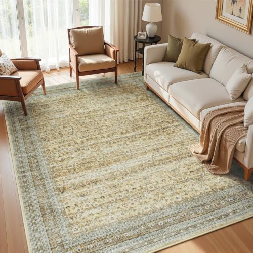 6x9 Washable Area Rugs for Living Room Bedroom, Vintage Rug Beige by Vibrug