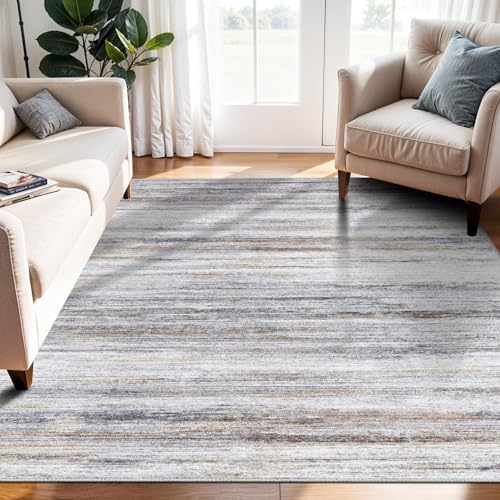 4x6 Rugs for Living Room: Non-Slip Washable Area Rug for Hallway Entryway Kitchen Bedroom - Easy-to-Clean Stain and Water Resistant Carpet - Soft Low-Pile Throw Mat Beige Grey by WIEVEDENS