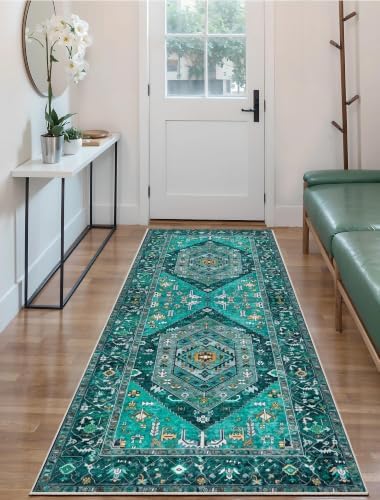 SERISSA 3x7 Washable Non Slip Boho Runner Rug for Hallway，Teal - Image 5