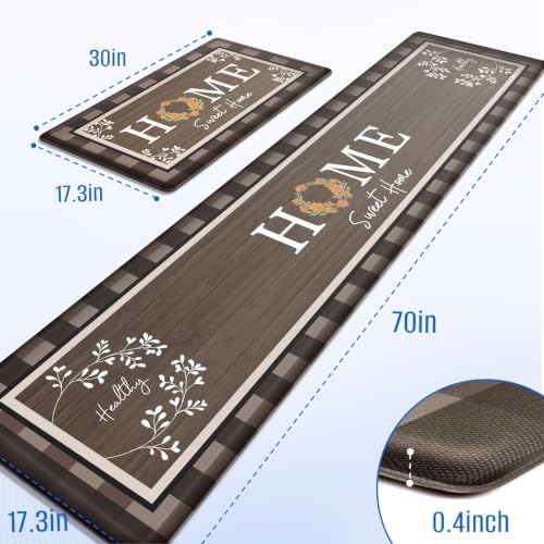 Kitchen Mats 2PCS, Anti Fatigue Rugs, 17.3x30+17.3x70in, Brown - Image 2