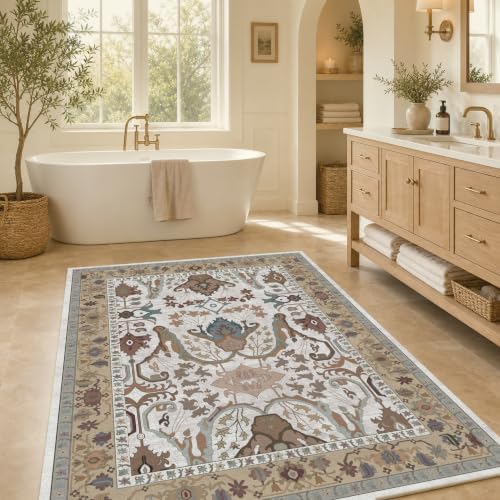 Area Rug Living Room Rugs 4×6 Washable Floral Rug - Image 4