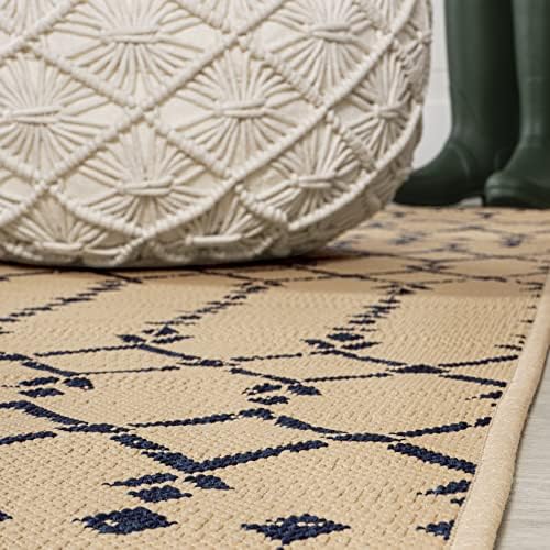 JONATHAN Y Moroccan Geometric Indoor Outdoor Round Area Rug 5 Ft Beige/Navy, Ourika Textured Weave for Backyard, Patio, Porch, Easy-Cleaning, High Traffic, Pet-Friendly, Non-Shedding (SMB108H-5R) - Image 4