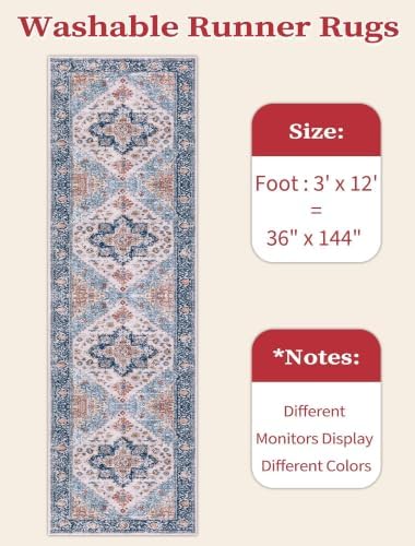 SERISSA 3x12 Washable Non Slip Boho Runner Rug for Hallway，Blue Orange - Image 6