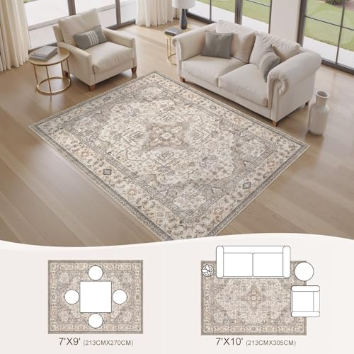 EIEIHOUSE 7x10 Area Rug Washable Vintage Rugs for Living Room Brown/Multi - Image 3