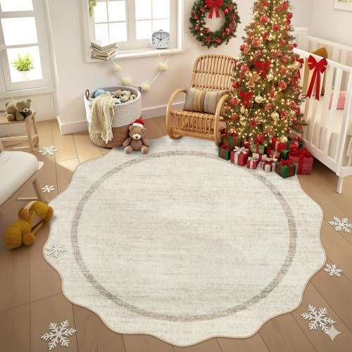 GarveeHome Scalloped Round Rugs 6 ft Washable Area Rug for Playroom, Beige by GarveeHome