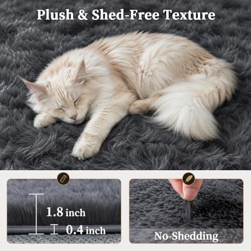 TENGTENGLINK 8x10 Fluffy Shag Area Rug Living Room Bedroom Washable Grey - Image 6