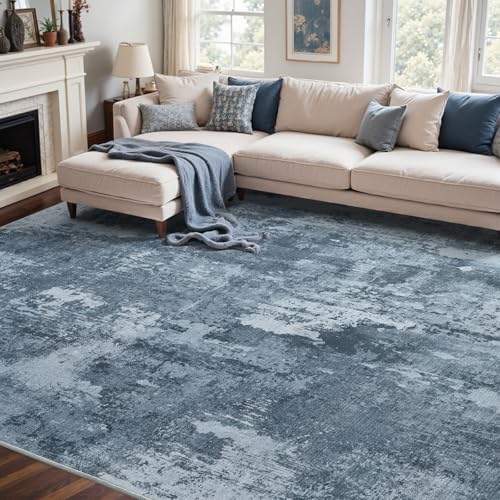 5x7 Ft Abstract Washable Area Rugs for Living Room Blue - Image 3