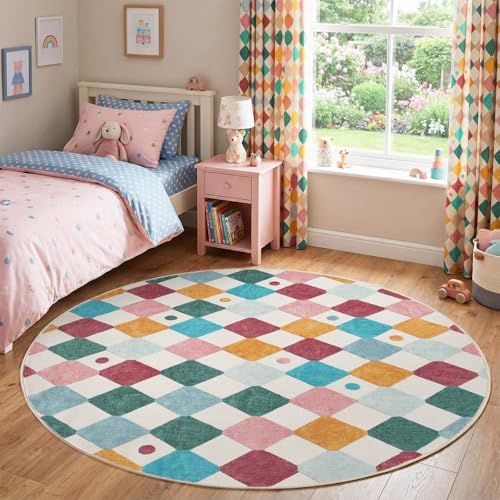 jinchan 6ft Kids Round Rug Washable Colorful Classroom Rug Confetti - Image 7