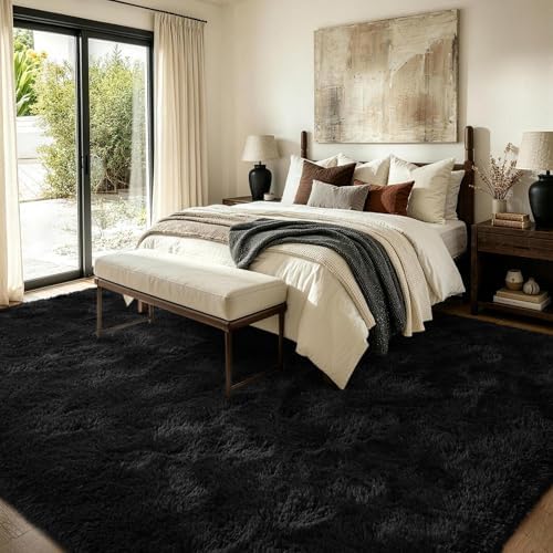 6x9 Large Rugs for Living Room Fluffy Carpet (Black) - Image 4