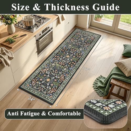 Yamaziot Boho Anti Fatigue Kitchen Rug 24"x 71" Black, Non-Slip Kitchen Mat - Image 2
