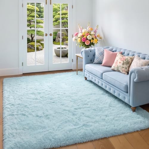 Amdrebio Light Blue Fluffy Big Rug 6x9 for Living Room Baby Kids Bedroom - Image 5