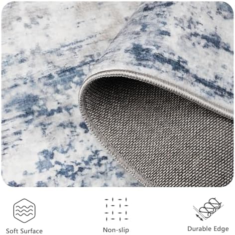 6x9 Area Rugs, Abstract Modern Ultra Soft Washable Rug, Non Slip Carpet with Rubber Back Stain Resistance Rugs for Living Room, Bedroom, Dining Room Decor(Blue & White) - Image 5