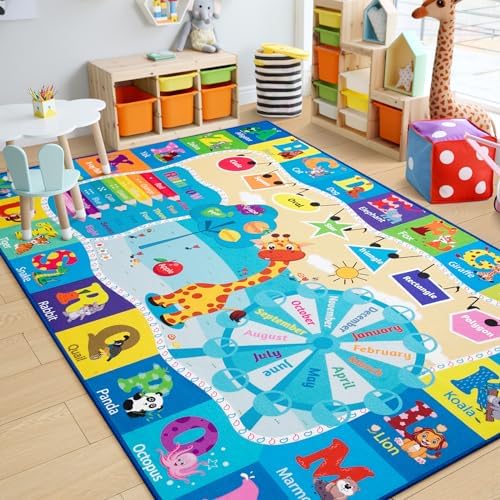 Chicrug 6x9 ABC Kids Rug for Classroom, Washable Non Slip Playroom Play Mat by ChicrugHomeDecor