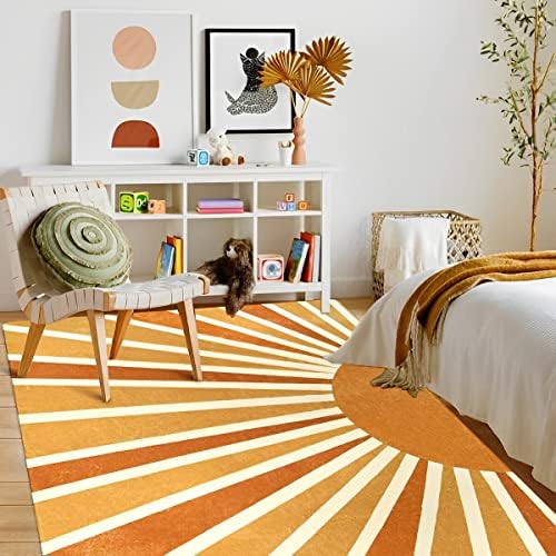 Lahome Boho Rainbow Sun Area Rug 5x7, Machine Washable Non-Slip - Image 5