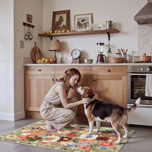 Green Garden Floral Hallway Runner Rug 2x5 for Bedroom Kitchen - Image 3