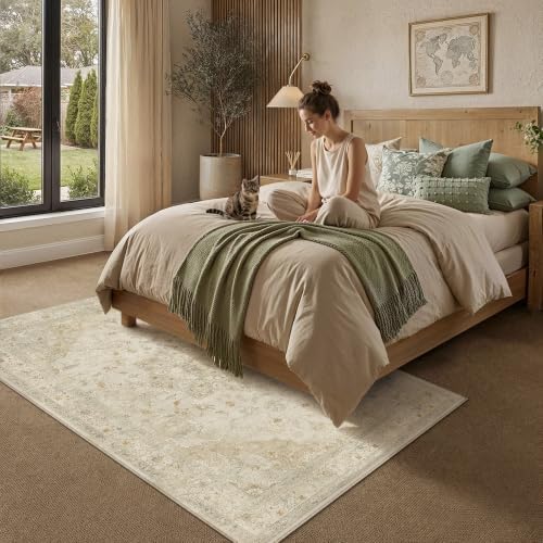 PureCozy Light Green 8x10 Washable Area Rug Vintage Oriental Large Carpet - Image 3