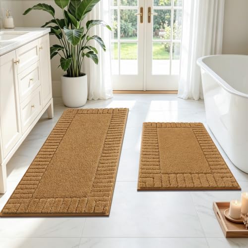 Pauwer Bathroom Rugs Set 2 Piece, Microfiber Bath Mat Set, Mustard by Pauwer