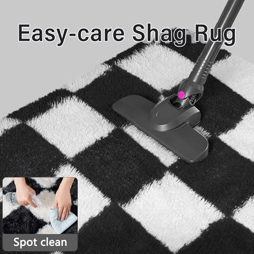 PureCozy Checkered Rug 4x6 for Kids Room Black and White Soft Shag Rugs - Image 6