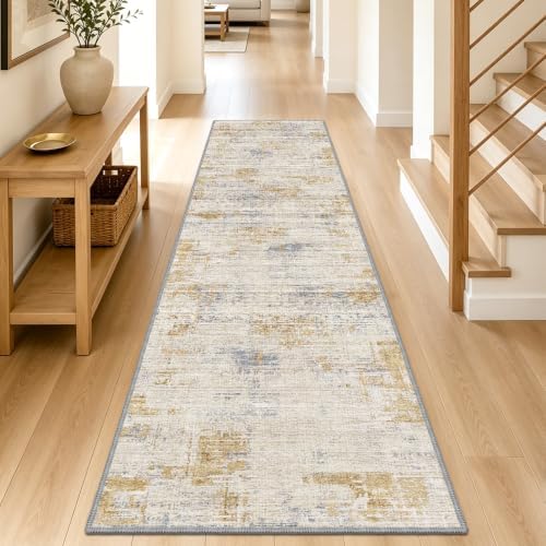 Hallway Runner Rug 2x8 Textured Non Slip Carpet Runner, Beige/Gold by TTelephant