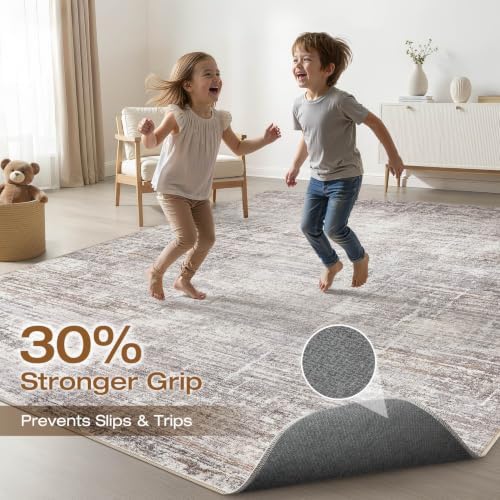 LOONGRUG 7x9 Area Rug Washable Neutral Modern Living Room Rug Grey Tan - Image 3