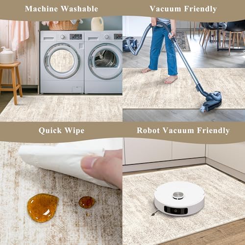 2x3 Feet Washable Entryway Rug, Non-Slip Small Kitchen Throw Mat for Sink, Soft Low-Pile Stain & Fade-Resistant Indoor Mat for Pet Area & Bathroom (Cream/Beige) - Image 7