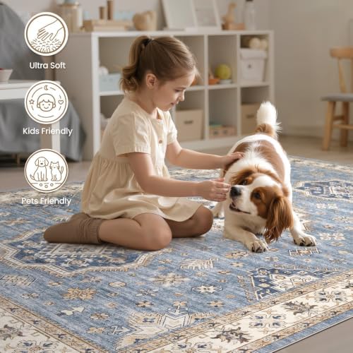 EIEIHOUSE 8x10 Area Rug Washable Vintage Rugs for Living Room Blue - Image 6