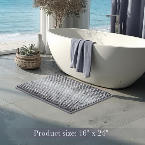 BSICPRO Bathroom Rugs, 17x24 Chenille Bath Mats, Stone Blue - Image 5