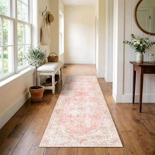 Washable Hallway Runner Rug 2x6 Non Slip Pink Rugs for Kitchen - Image 2