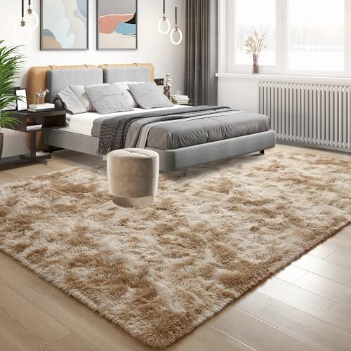 Tepook Fluffy Large Rugs for Living Room, Shag Area Rug 6x9 Soft Carpet for Bedroom, Modern Shaggy Rug for Kids Boys Girls, Plush Indoor Nursery Home Decor Rug with Non-Slip Bottom, Tie-Dyed Beige - Image 3