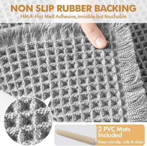 MIULEE Set of 2 Waffle Bathroom Rugs Light Grey Bath Mat 17"x24"+18"x30" - Image 4