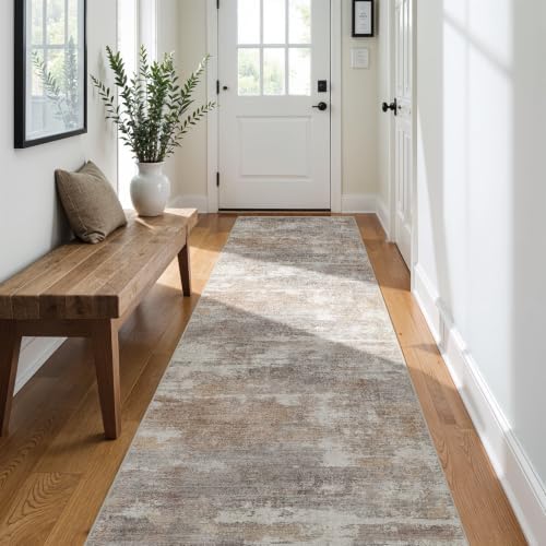 Ksrau 3x9 Runner Rug Washable: Non Slip Hallway Floor Carpet Brown Brick by Ksrau