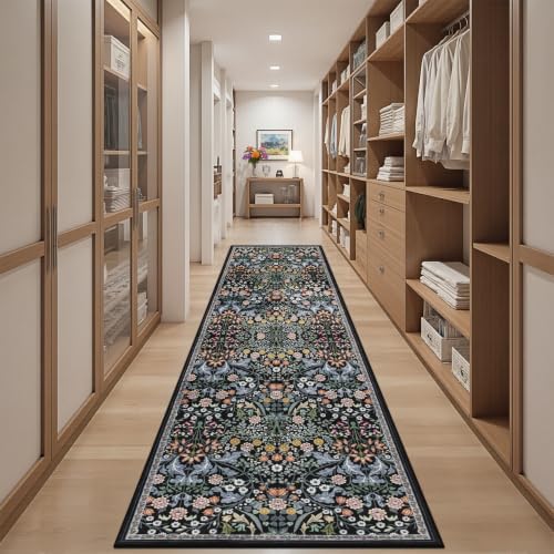 PLHXFR 3x10 Washable Runner Rug：Floral Indoor Kitchen Carpet Dark Black - Image 5