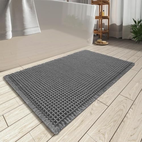 Upgraded Waffle Bath Mat Ultra Absorbent Non Slip Bathroom Mat, 18" x 30" by AMOAMI