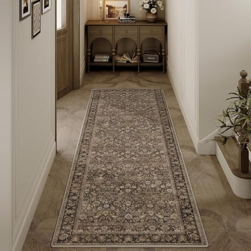 HUGEAR 2x5 Brown Vintage Floral Washable Area Rug for Entryway by HUGEAR