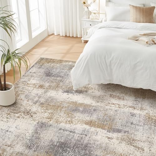 DMOYEST Area Rug Living Room Rugs - 5x7 Washable Soft Indoor Neutral Modern Abstract Low Pile Rug Carpet for Bedroom Dining Room Farmhouse Home Office - Brown Grey - Image 3