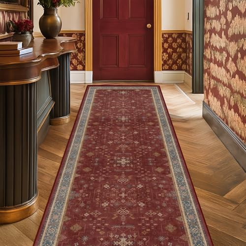 2x6 Turkish Kitchen Runner Rugs Non Skid Washable - Washable Rug for Hallway, Bedroom Bedside, Bathroom, Laundry Room, Hallway, Non Slip with Rubber Backing, Oriental Dark Red Kitchen Accessories - Image 6