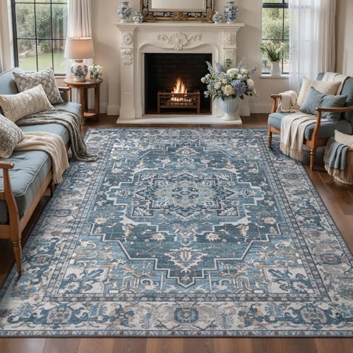 Tangsoo Vintage 5x7 Washable Area Rugs for Living Room, Indoor Non Slip Rug by Tangsoo