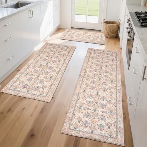 Kitchen Rug Set 3Pcs, Boho Rug Sets Non Slip Washable for Floor Thick Farmhouse Kitchen Decor Runner Rugs for Kitchen, Entryway，Laundry, Hallways 20''x32''+20''x48''+20''x59 - Image 2