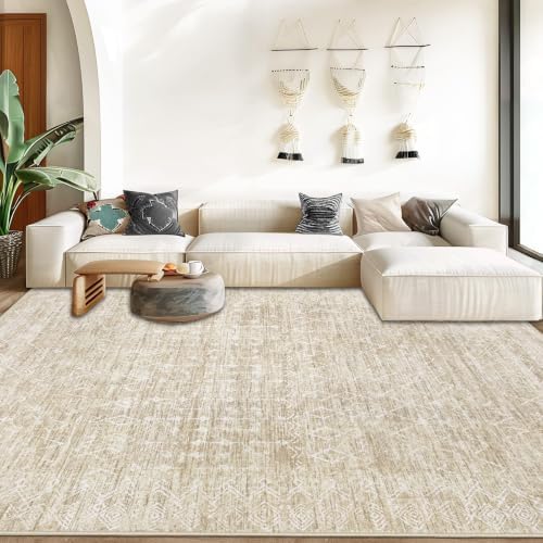 Area Rug Living Room Rugs 8x10 - Large Soft Boho Geometric Rug, Non-Slip Foldable Washable Rugs Non Shedding Morden Indoor Floor Carpet for Living Bedroom Office Dining Room (Moroccan Beige, 8'x10') - Image 3