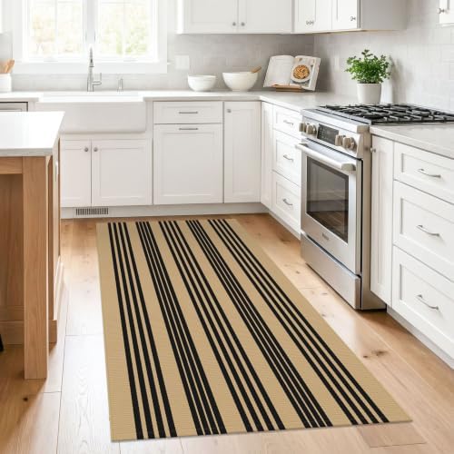 KILOCOCO Striped Rug 3x5 ft Washable Woven Front Door Rug, Brown and Black - Image 5