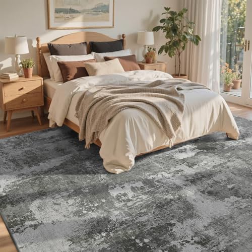 8x10 Ft Abstract Washable Area Rugs for Living Room Dark Grey - Image 4