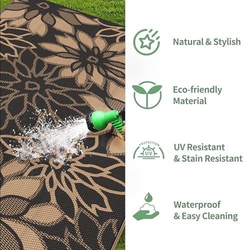 GENIMO Outdoor Rug, Waterproof Plastic Rugs for Patio, 9'x12' Onyx Brown - Image 6