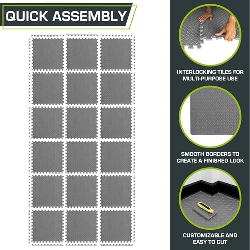 ProsourceFit Exercise Puzzle Mat 1/2-inch, EVA Interlocking Foam Floor Tiles for Home Gym, Workout Equipment, Kids Play Areas, Gray, 72 SQ FT - 18 Tiles - Image 5