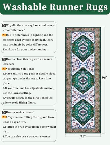 SERISSA 2'6"x8' Washable Non Slip Boho Runner Rug for Hallway，Green White - Image 2