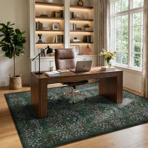 Lahome Floral Washable 6x9 Area Rugs, Soft Green Bedroom Living Room Rugs - Image 2