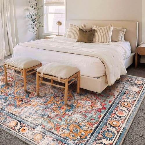 CHAMPLANT Washable Area Rug 8'x10' Boho Chic Medallion Distressed Design Non-Shedding Easy Care Ideal for High Traffic Areas in Living Room Bedroom Office Coffee Table Large Carpet - Image 3