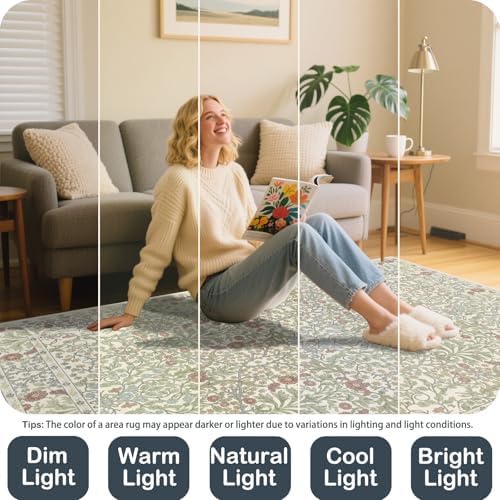 9x12 Washable Area Rugs for Living Room Soft Carpet (Light Green) - Image 5