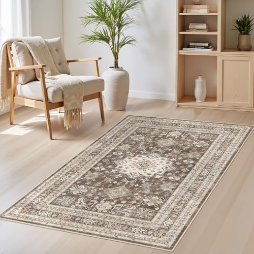 cotiled 3x5 Area Rug for Living Room, Washable, Traditional, Dark Brown by COTILED