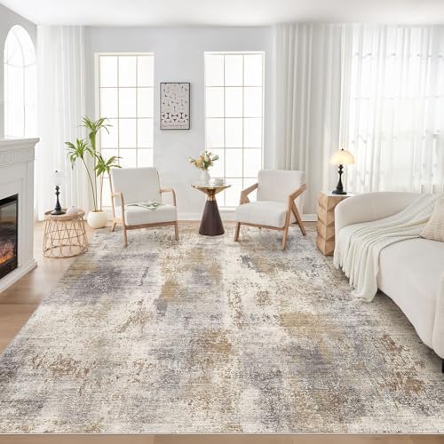 DMOYEST Area Rug Living Room Rugs - 8x10 Washable Large Soft Indoor Neutral Modern Abstract Low Pile Rug Carpet for Bedroom Dining Room Farmhouse Home Office - Brown Grey by DMOYEST