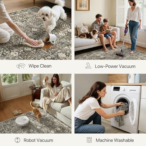 Bavni 2x6 Washable Runner Rug Non Slip for Hallway, Dark Grey Brown - Image 6
